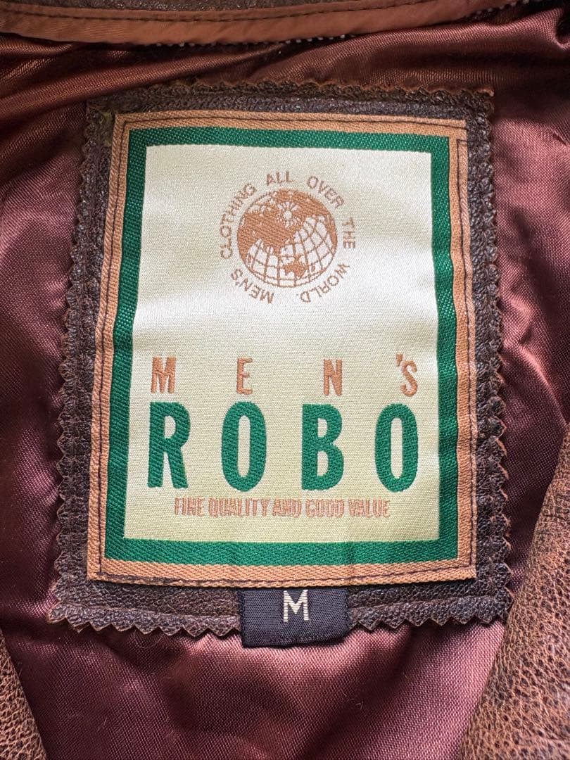 MENS ROBO レザージャケット ボア襟 ブラウン