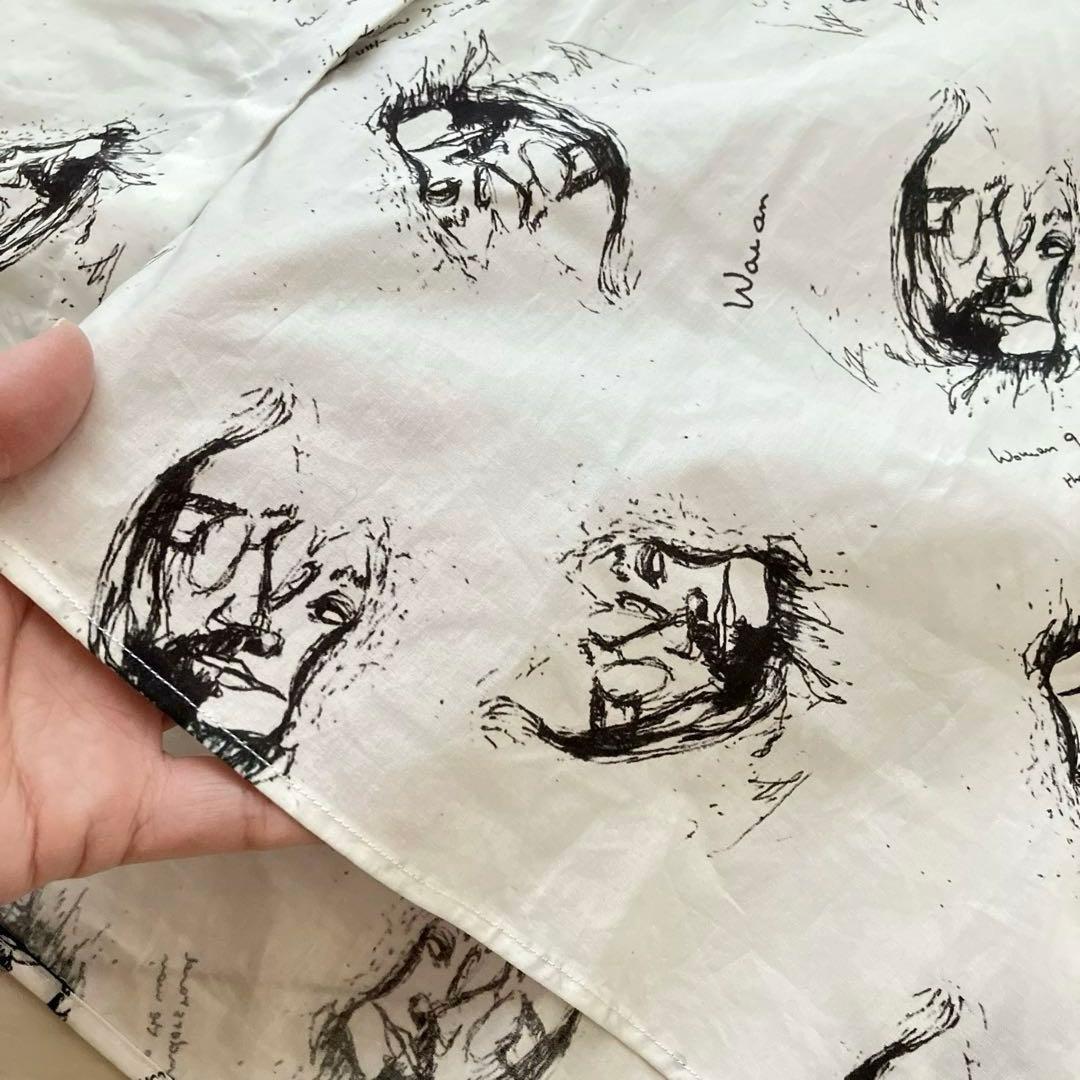 レア 新品 ジョンレノン オノヨーコ スケッチ ロング シャツ ワンピース 刺繍