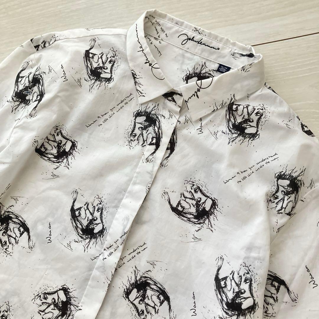 レア 新品 ジョンレノン オノヨーコ スケッチ ロング シャツ ワンピース 刺繍