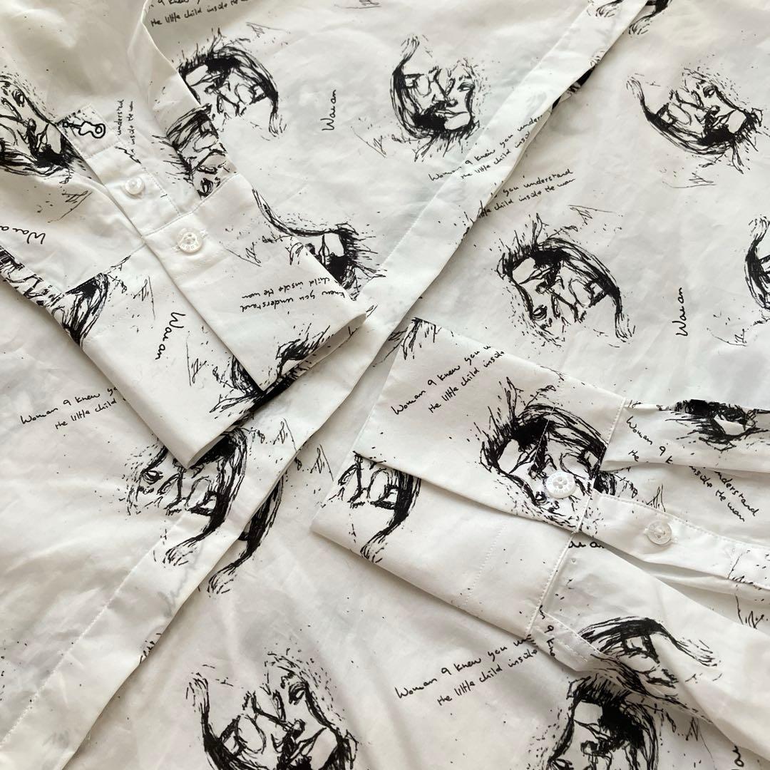 レア 新品 ジョンレノン オノヨーコ スケッチ ロング シャツ ワンピース 刺繍