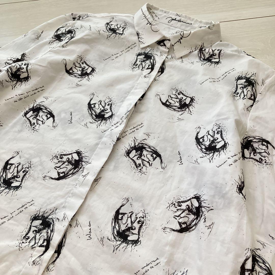 レア 新品 ジョンレノン オノヨーコ スケッチ ロング シャツ ワンピース 刺繍