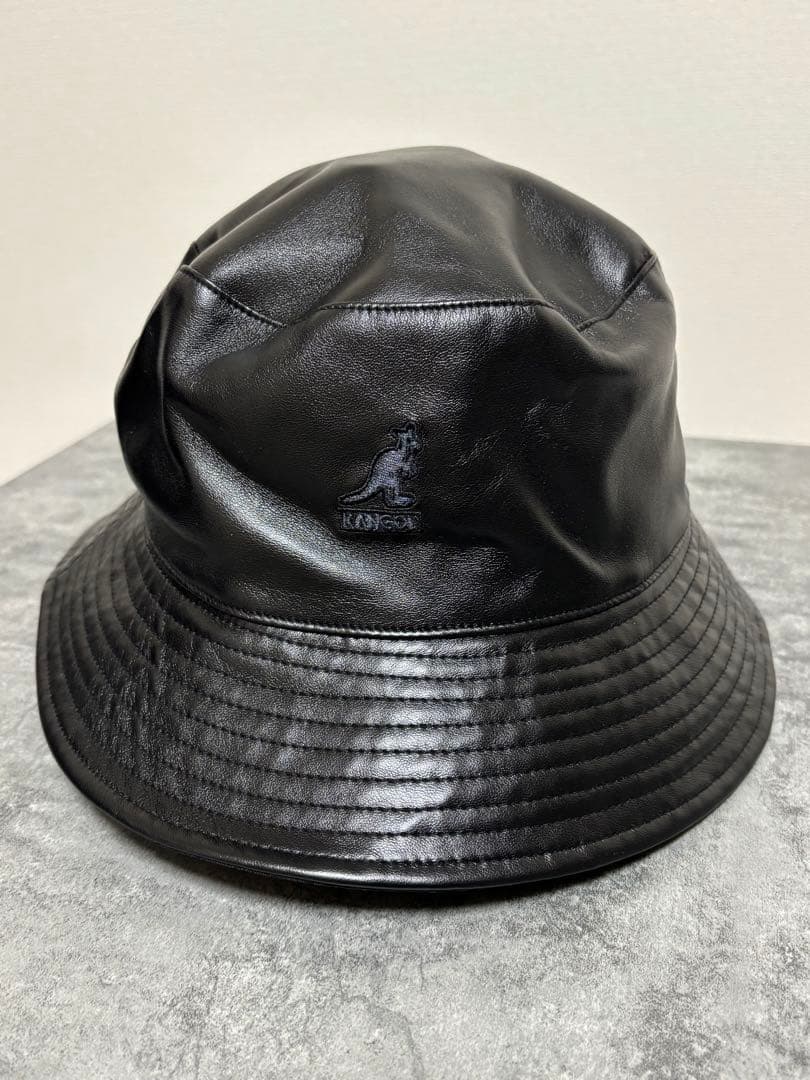新品 KANGOL Faux レザー バケットハット 黒 XL カンゴール