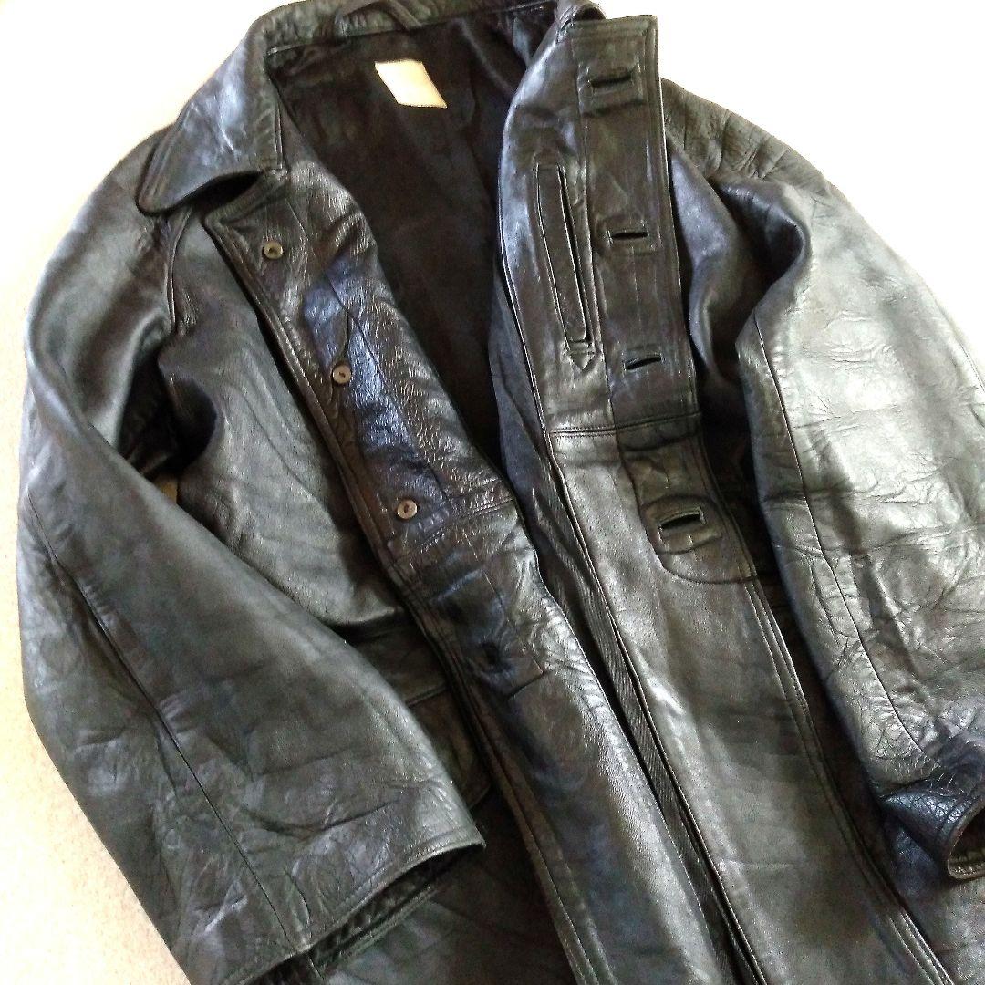 70s Vintage フランス軍 ファイヤーマン レザージャケット カーコート
