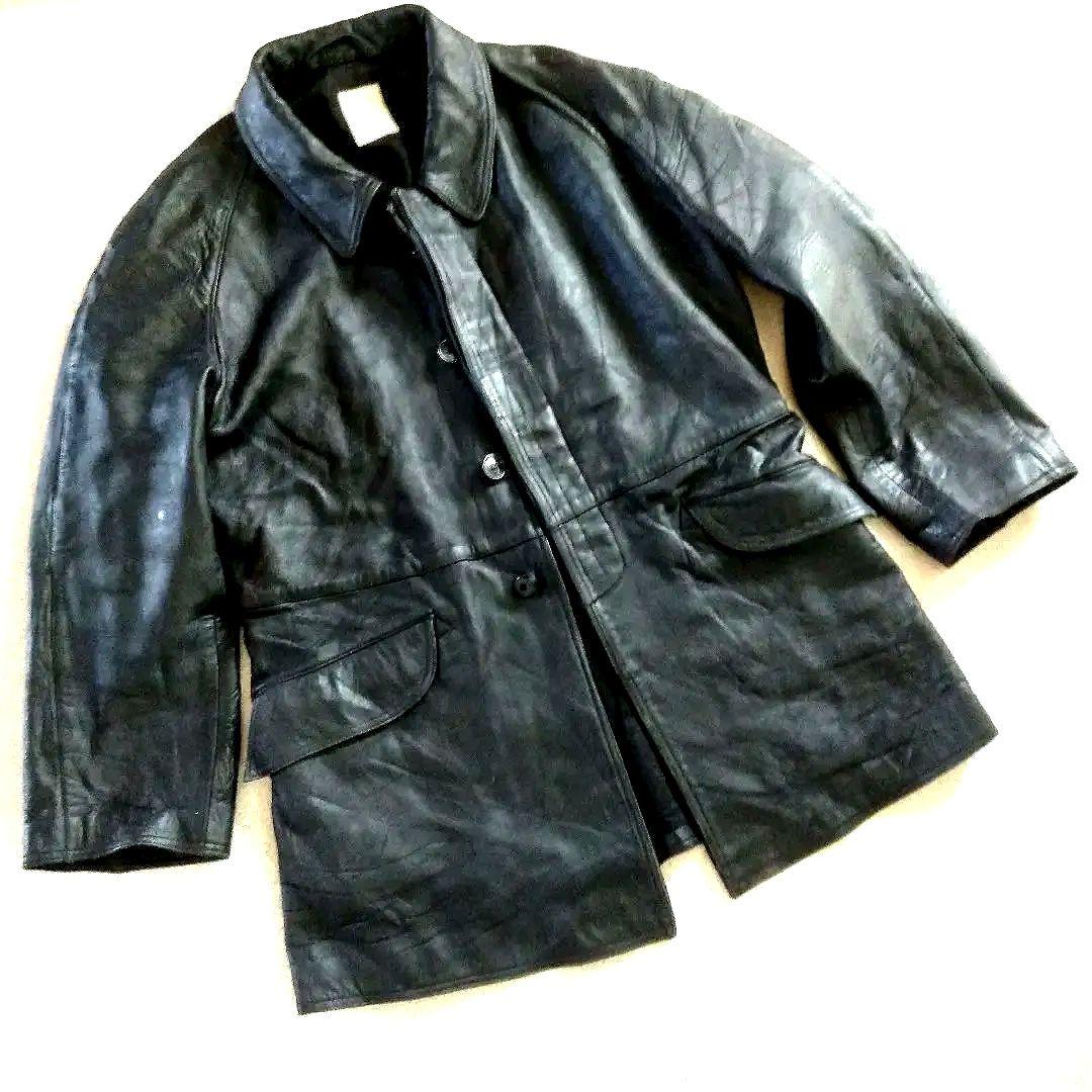 70s Vintage フランス軍 ファイヤーマン レザージャケット カーコート