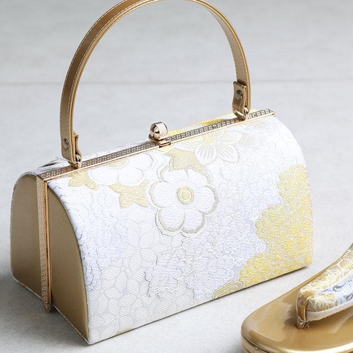 【新品】草履バッグセット モダン草花柄 帯地 草履:23.5cm 03845