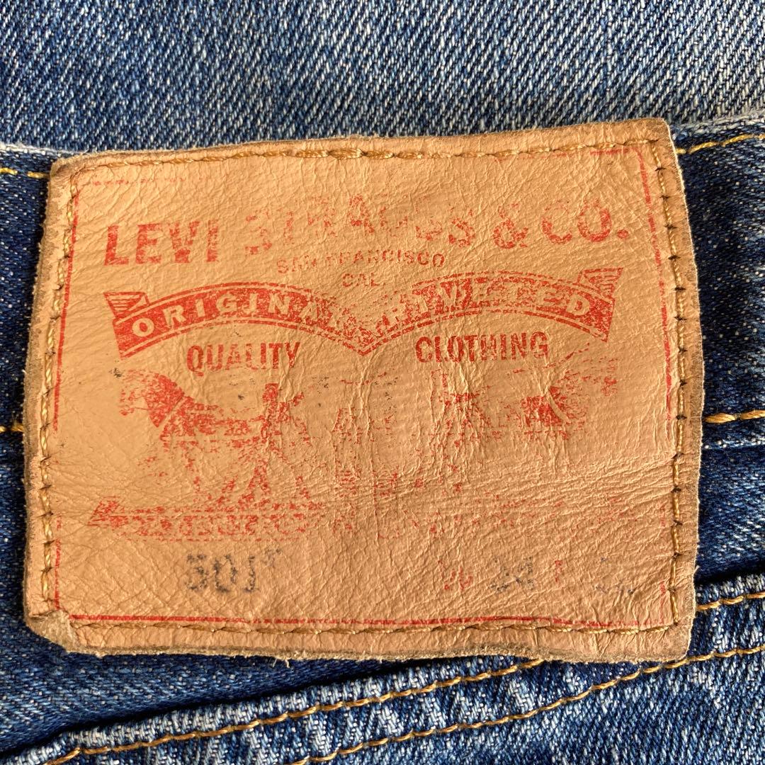 ★送料無料★ Levis 501★霜降り濃紺インディゴ黒カンレザーパッチ★W34