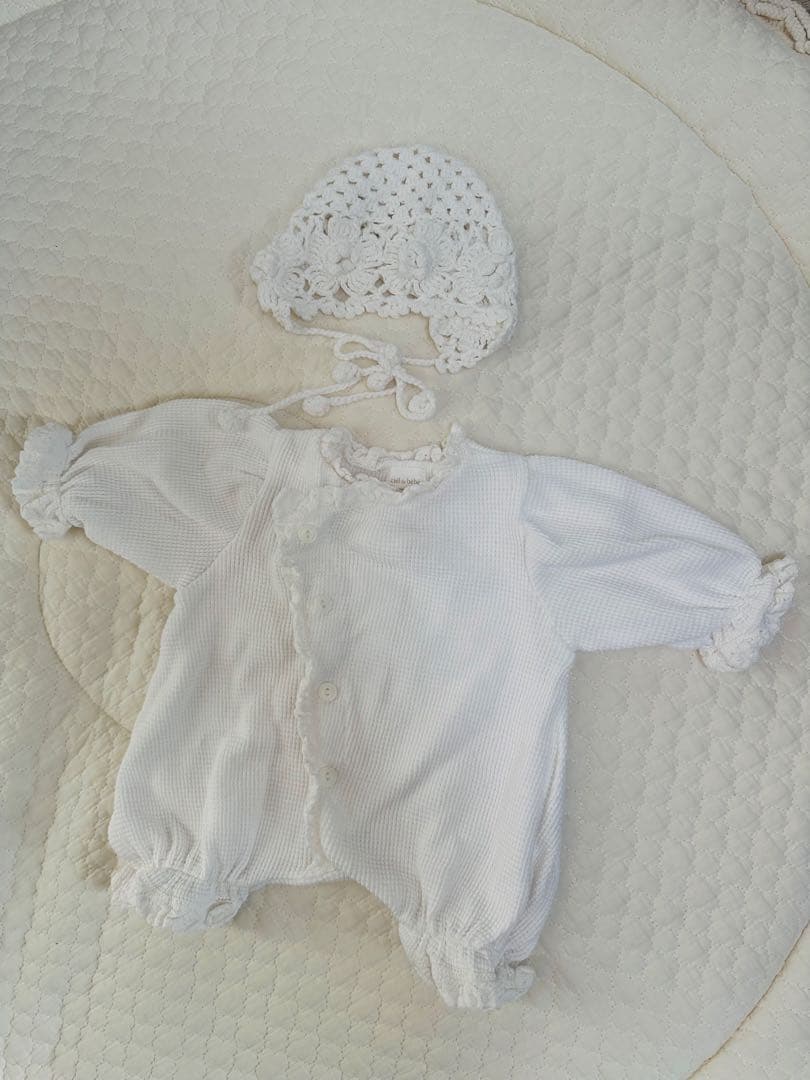ciel de bébé ワッフル退院着(長袖)ボンネット