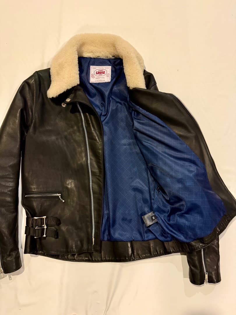 【美品】James Grose ボア ダブルライダースジャケット ホースレザー