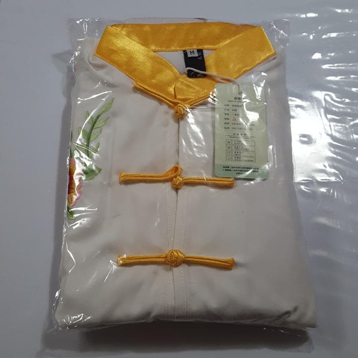 太極服 刺繍 男女兼用 緑 竹 太極拳 ウェア シャツ パンツ Mサイズ