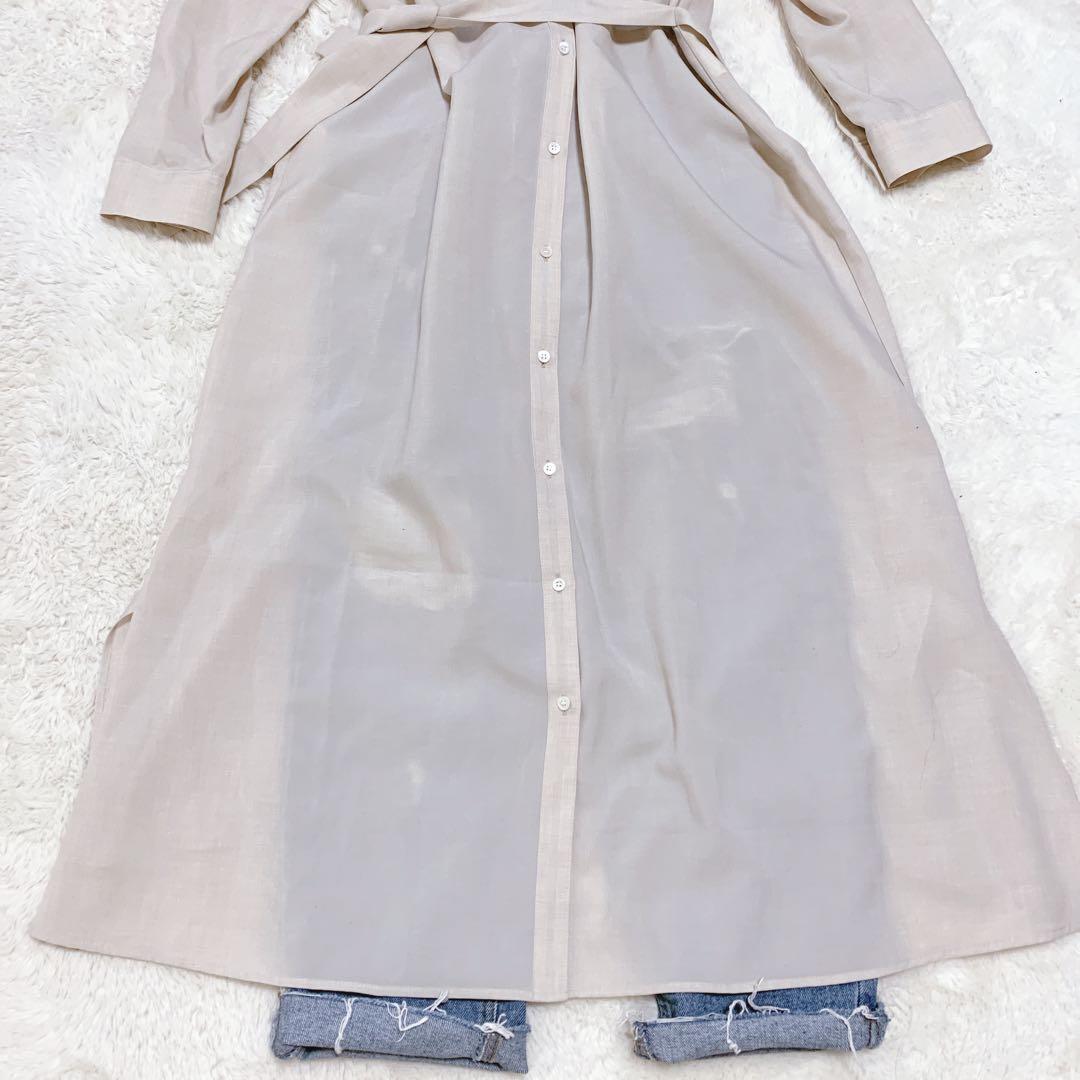 セオリーリュクス シャツワンピース ロング ベルト バンドカラー 38 ベージュ