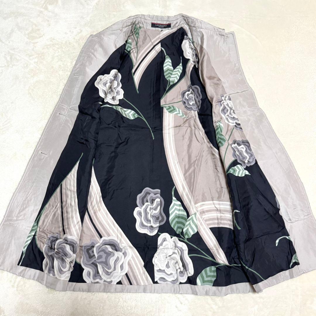 美品 レオナール トリム 裏地花柄 スパンコール シルク100% アウター