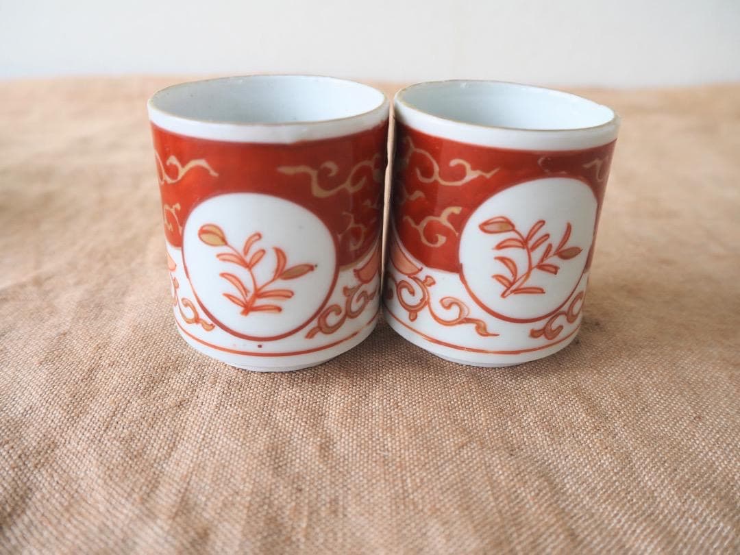 MoMa出品　時代 伊万里 赤絵金彩 オランダ唐草文 小猪口 8客