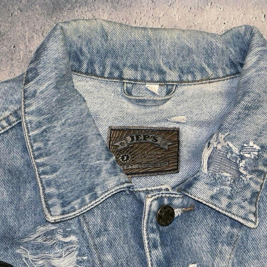 90s Y2K vintageスカル 炎 デニムジャケット ワッペン アメカジ