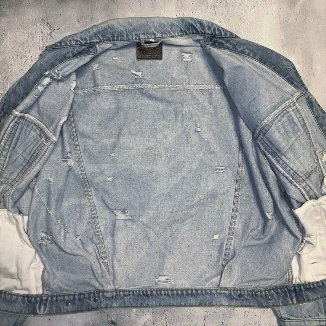 90s Y2K vintageスカル 炎 デニムジャケット ワッペン アメカジ