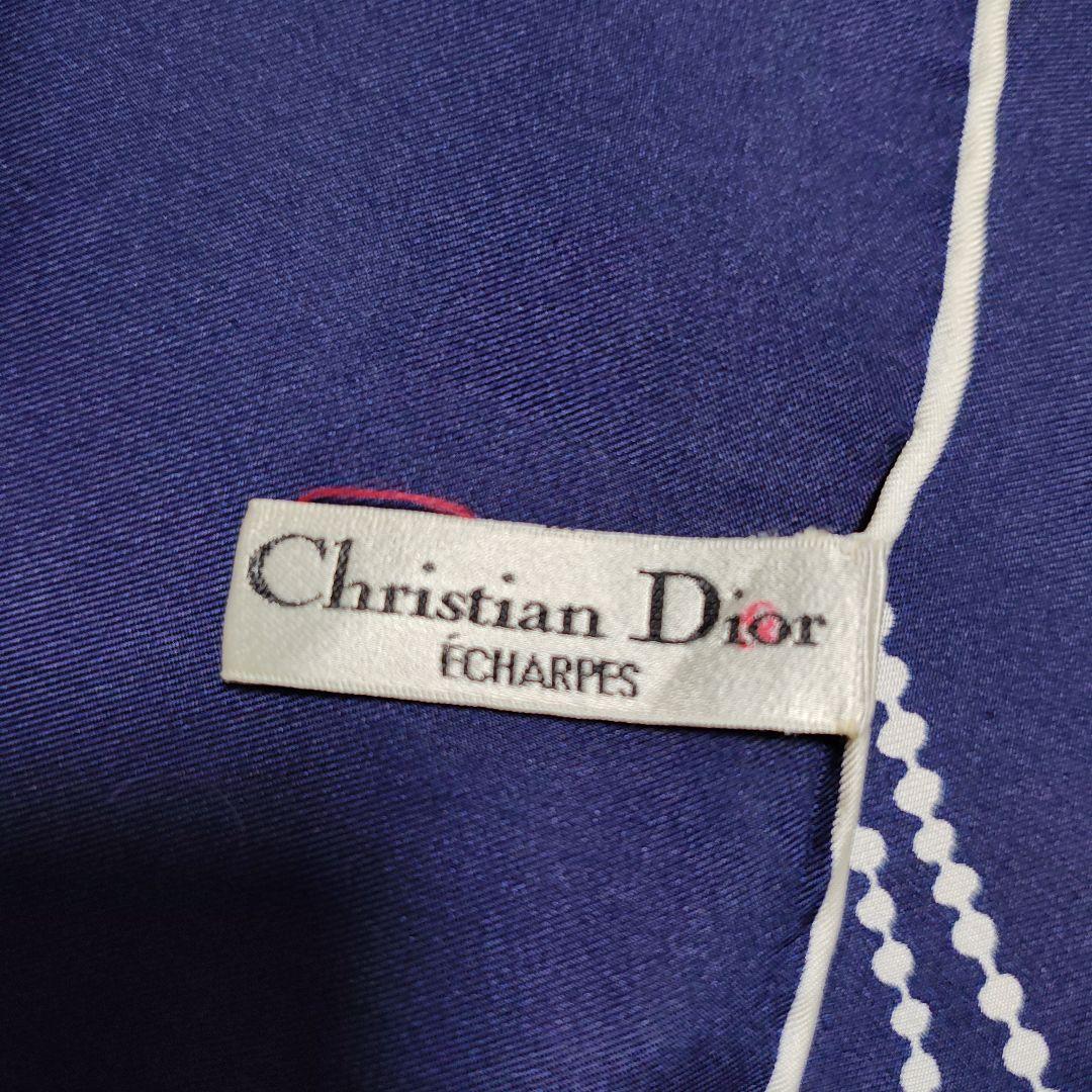 Christian Dior ネイビー ドットスカーフ 約75cm