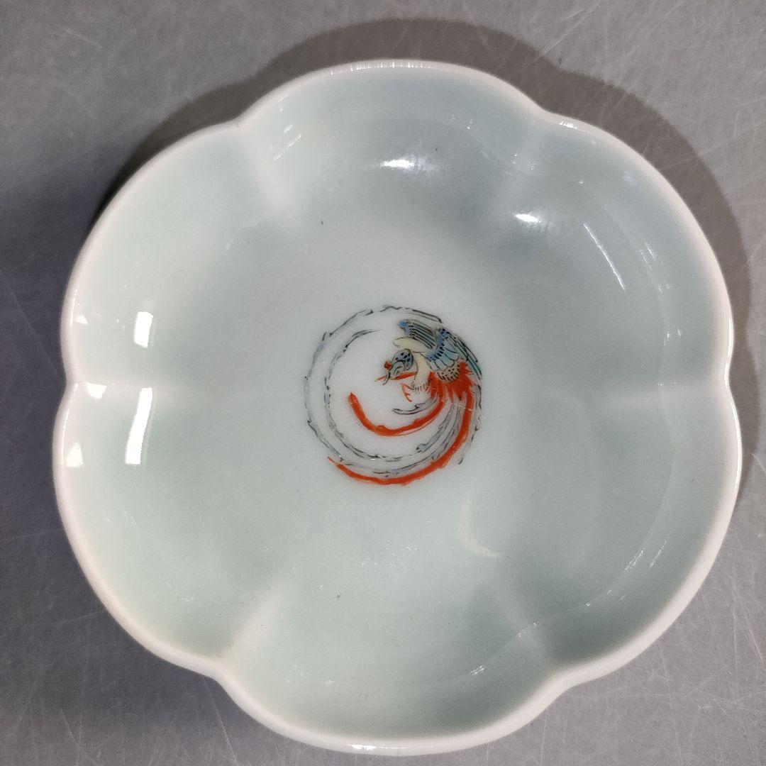 A1291-6/十二代酒井田柿右衛門/渦福銘青磁錦鳳凰画小皿5客/共箱/懐石道具