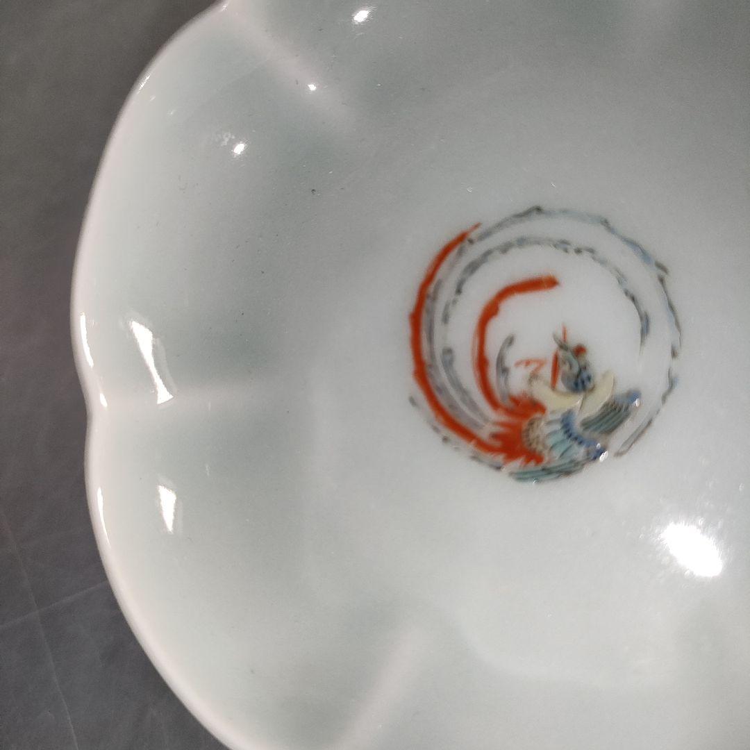 A1291-6/十二代酒井田柿右衛門/渦福銘青磁錦鳳凰画小皿5客/共箱/懐石道具