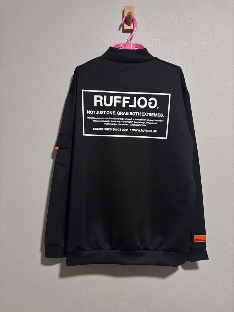 ラフロッグ　バックフレームロゴモックネックシャツ　黒XL