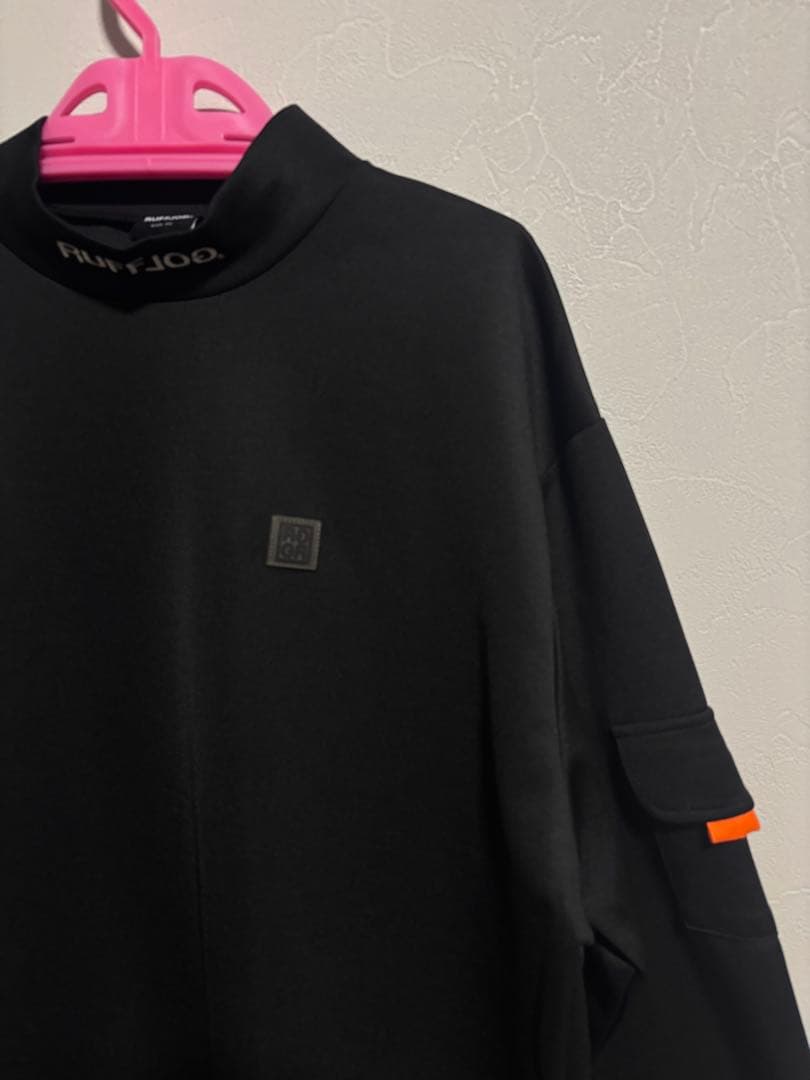 ラフロッグ　バックフレームロゴモックネックシャツ　黒XL
