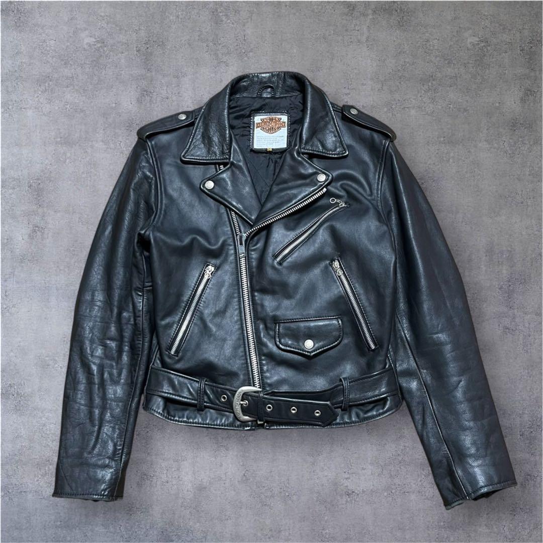 Harley-Davidson 本革ダブルライダースジャケット ブラック　38