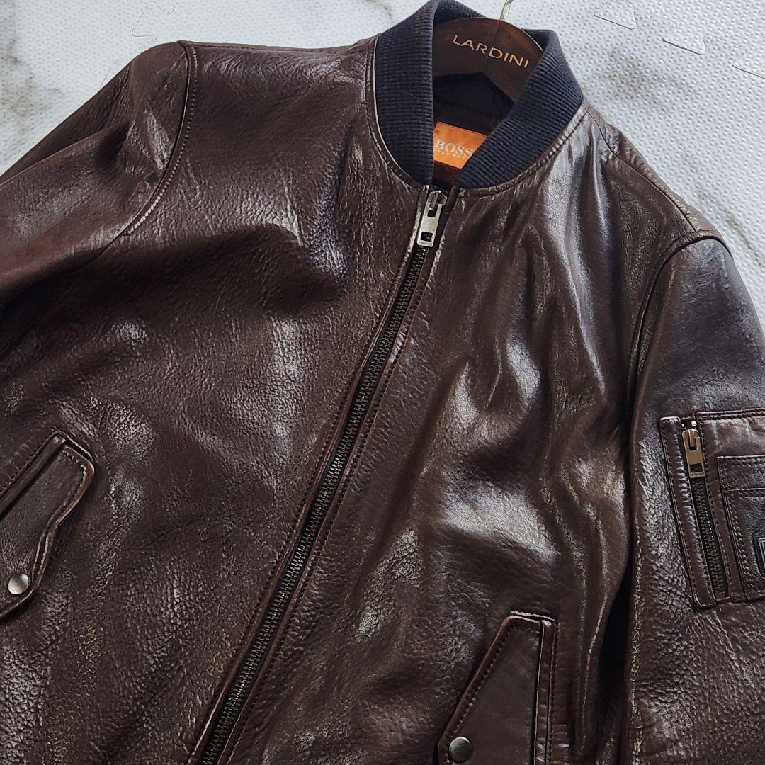 XL相当 HUGO BOSS レザージャケット フライトジャケット ラムレザー