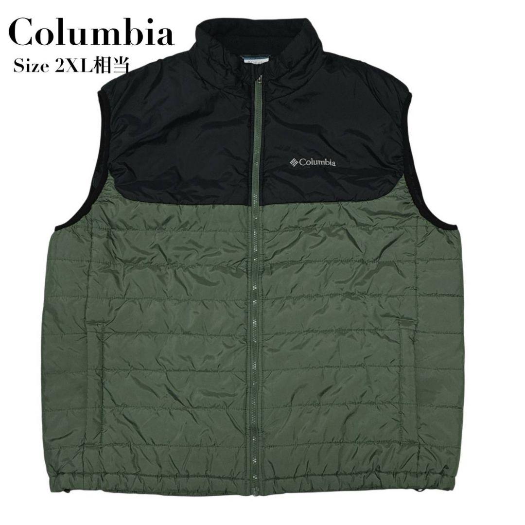 【美品】Columbia コロンビア ダウンベスト 2XL相当 黒×緑