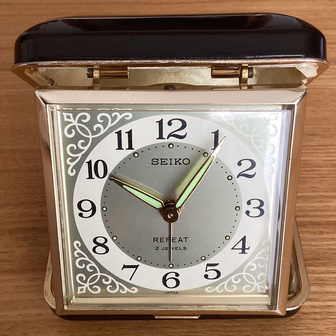 【動作確認済】SEIKO ゼンマイ式トラベルクロック 昭和レトロ ゴールド 希少