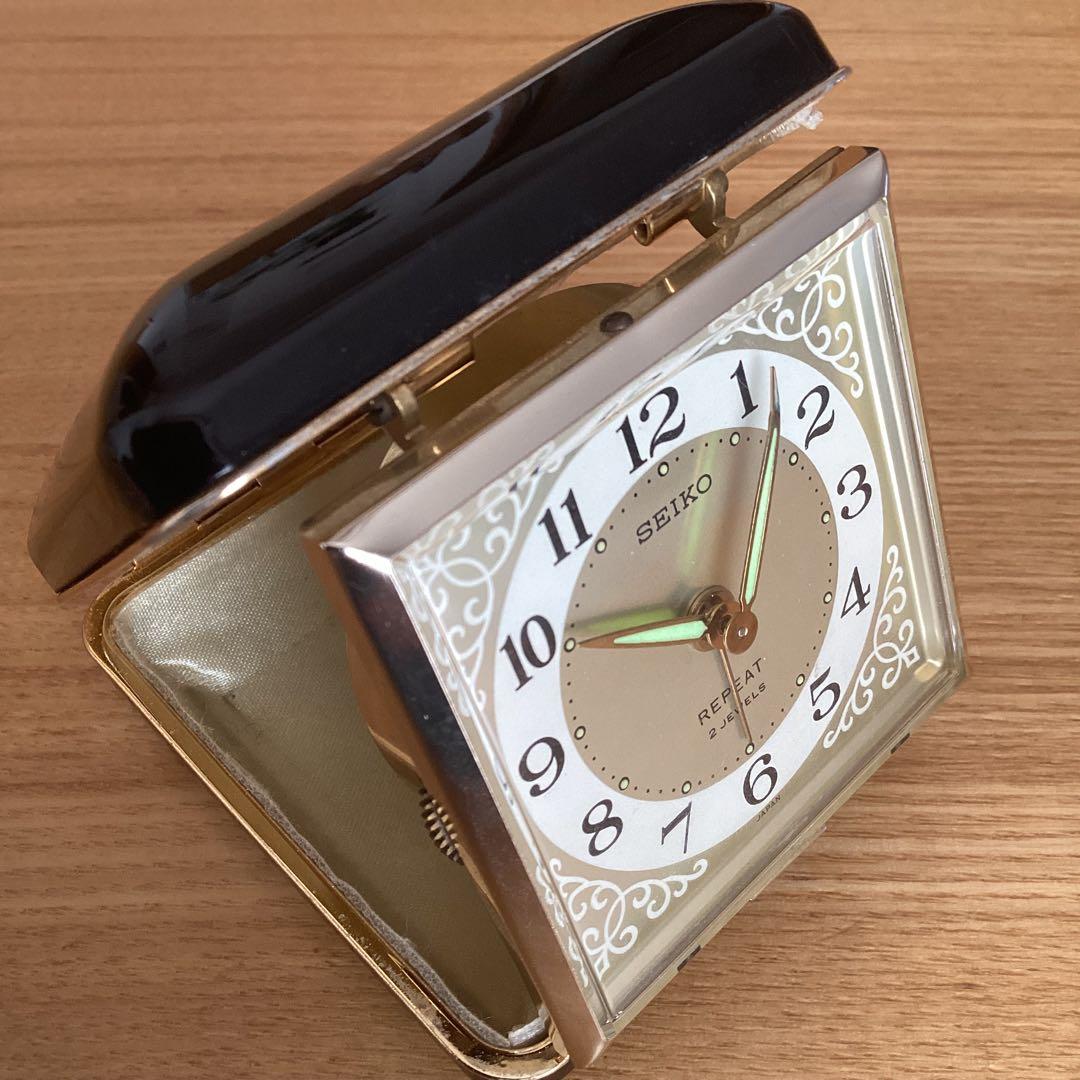 【動作確認済】SEIKO ゼンマイ式トラベルクロック 昭和レトロ ゴールド 希少