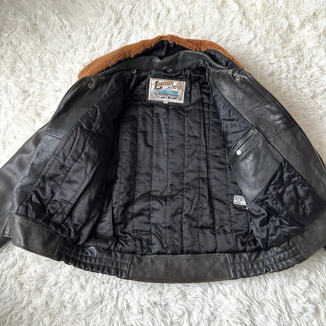 Shingle Creek レザージャケット ボア襟 XL 黒 エポレット 本革