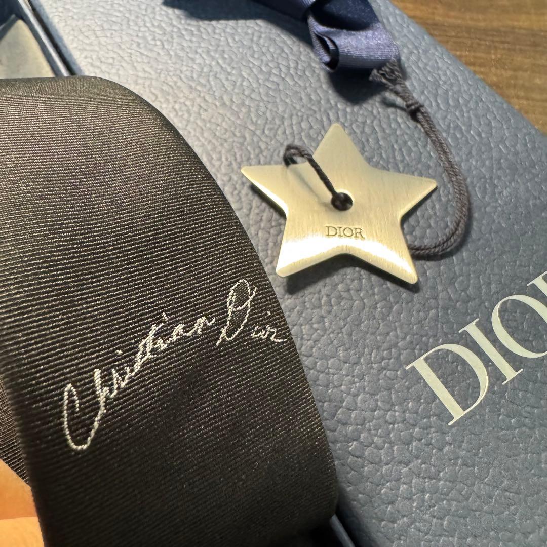 未使用タグ付 Dior ディオールオム ロゴ刺繍 ネクタイ ナローソリッドタイ