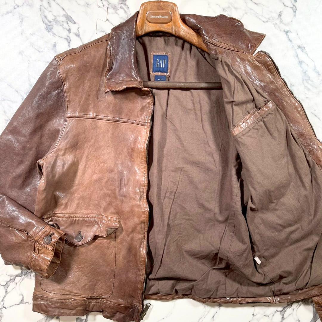 ✨ラムレザー/00s✨(XL) old GAP オールドギャップ ライダース 茶