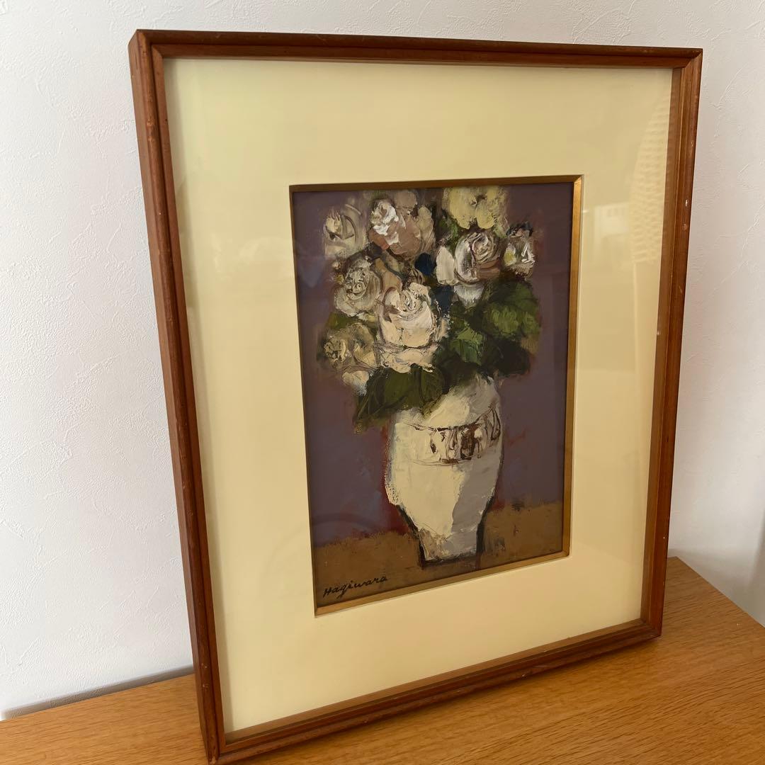 作者不詳　Hagiwara 油彩画 花瓶の薔薇