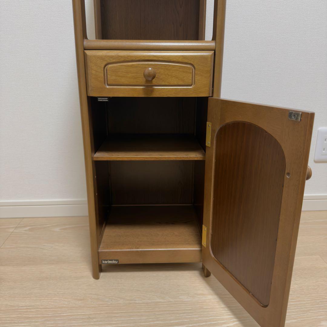 カリモク 電話台 キャビネット 引き出し付 木製 ブラウン