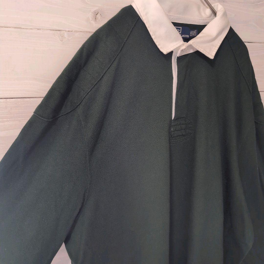 【美品】90Ｓ古着Poloポロラルフローレンラガーシャツ長袖グリーン2XL