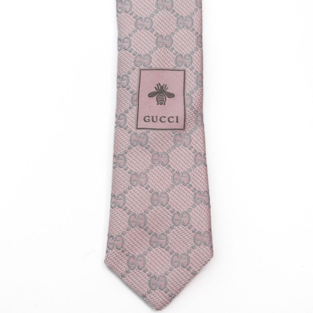 GUCCI グッチ　ピンク ネクタイ GG　パターン　シルク　ジャカード織