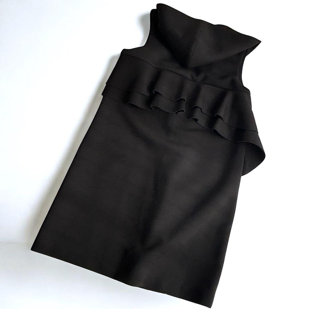 【美品】yori ヨリ ベスト ジレ ロングコート 黒 アシンメトリー フリル