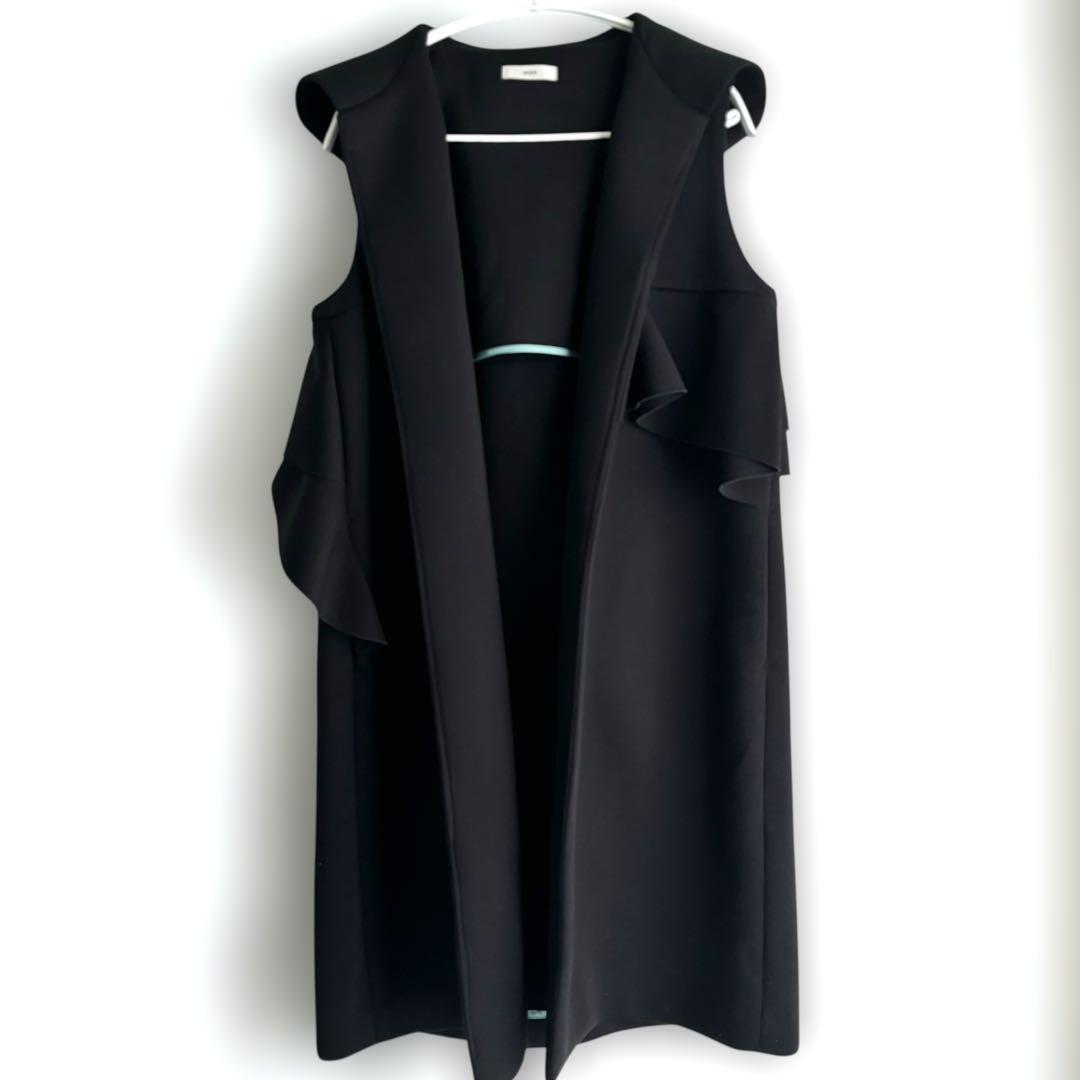 【美品】yori ヨリ ベスト ジレ ロングコート 黒 アシンメトリー フリル