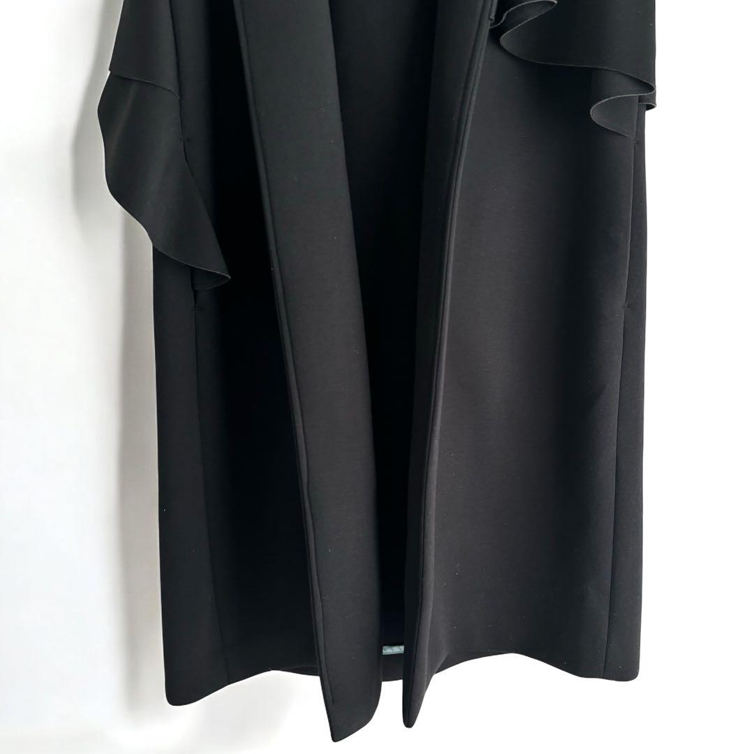 【美品】yori ヨリ ベスト ジレ ロングコート 黒 アシンメトリー フリル