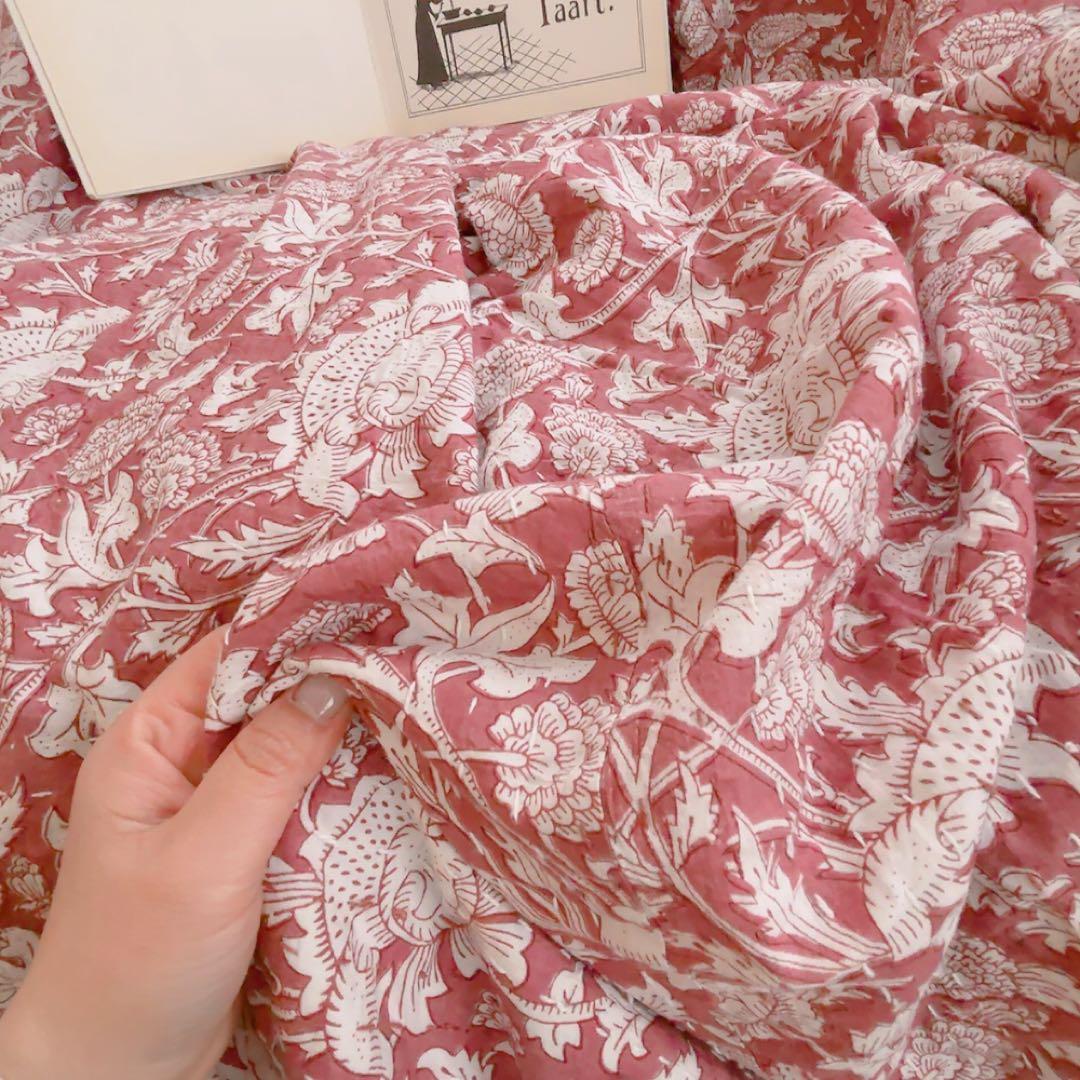 【大判】ソファーカバー　ブロックプリントキルト　カンタキルト