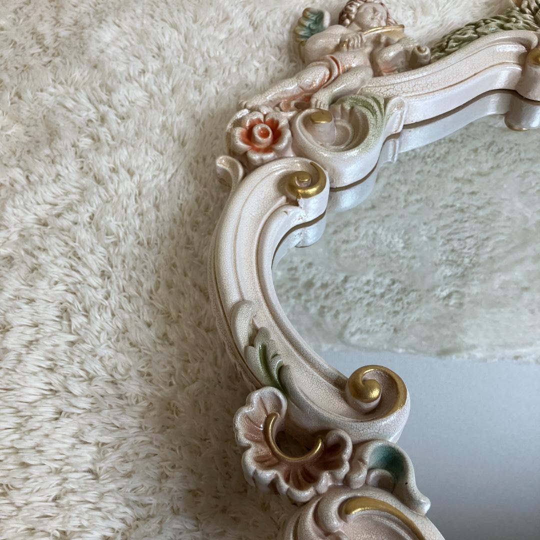 【美品】高級ロココ調　ひび割れ加工　クラック加工　姿見　大型ミラー　天使の鏡