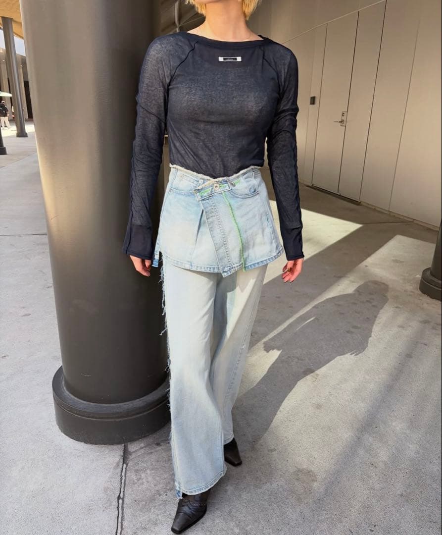 AMERI NEON STITCH REMAKE DENIM BELTブルー新品