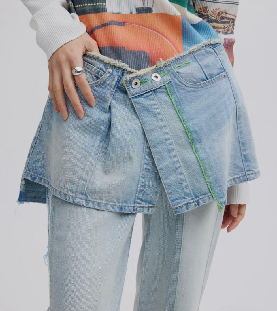 AMERI NEON STITCH REMAKE DENIM BELTブルー新品
