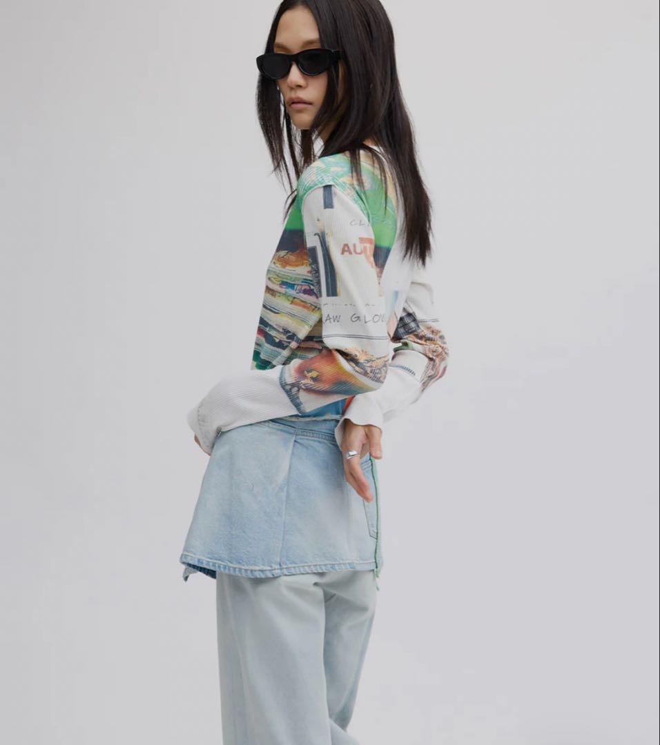 AMERI NEON STITCH REMAKE DENIM BELTブルー新品