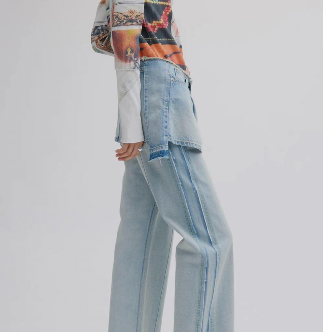 AMERI NEON STITCH REMAKE DENIM BELTブルー新品