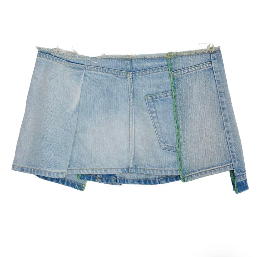 AMERI NEON STITCH REMAKE DENIM BELTブルー新品