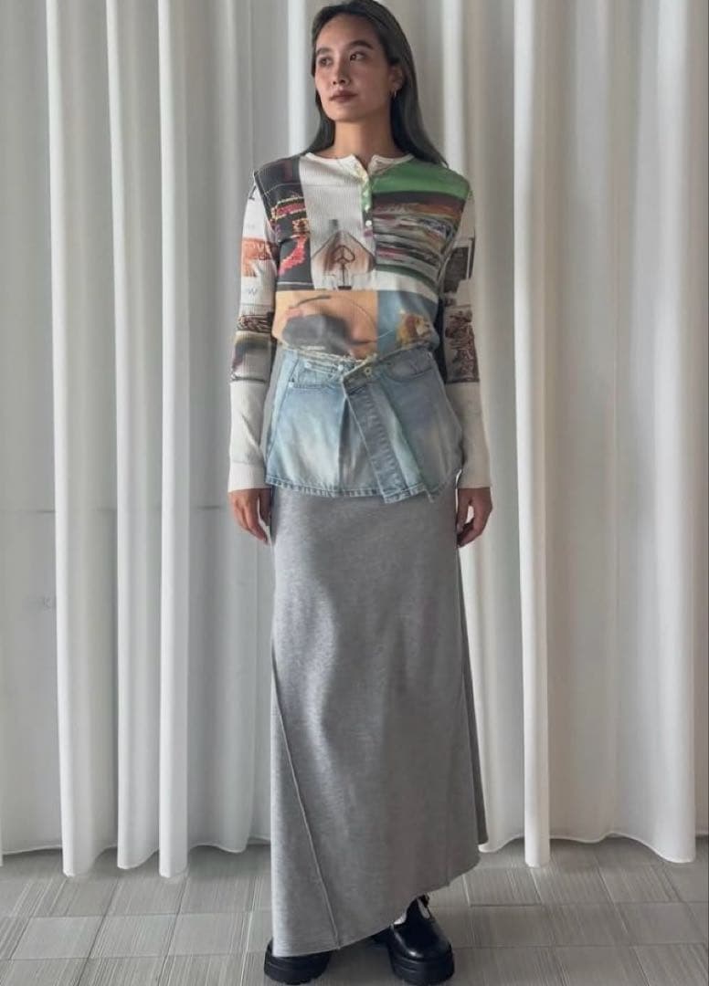 AMERI NEON STITCH REMAKE DENIM BELTブルー新品