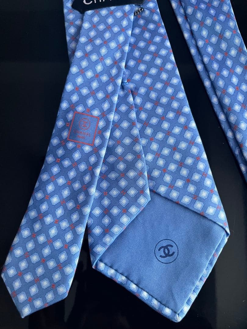 CHANEL 青 チェック柄 ネクタイ