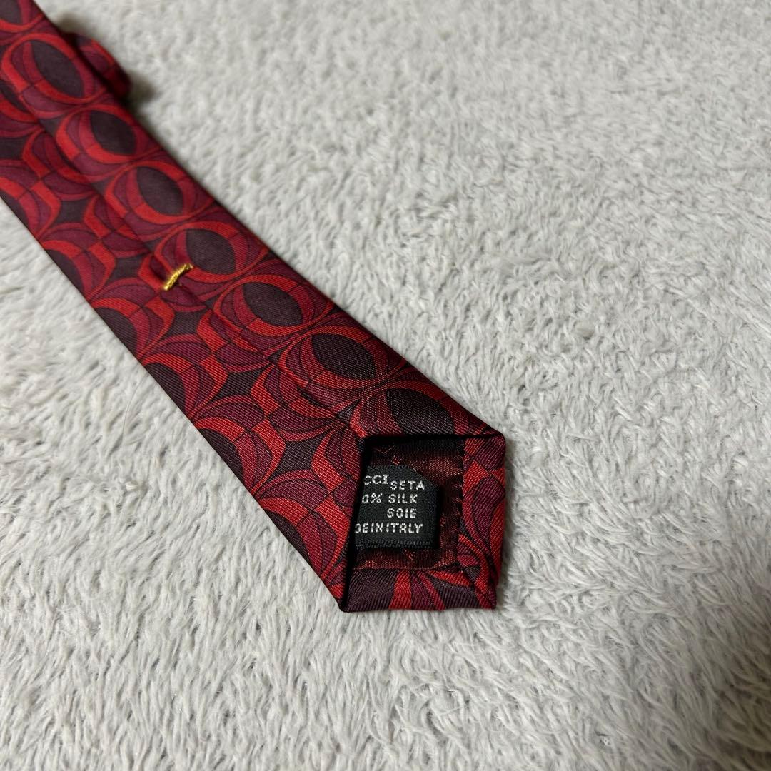 【タグ付き・美品✨】GUCCI グッチ ネクタイ レッド 総柄 シルク100%