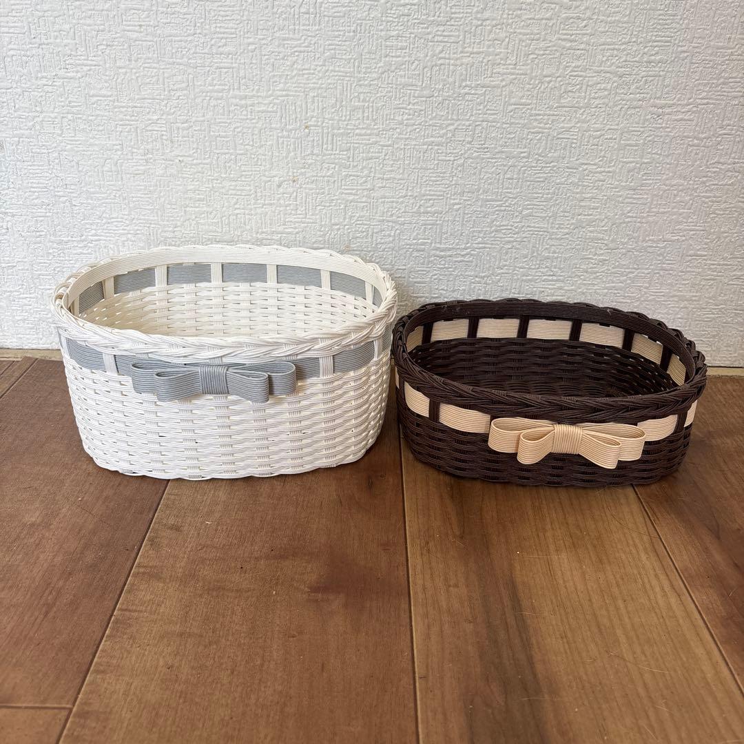 なあページ　エコクラフト　クラフトバンド　果物かごとパンかご小