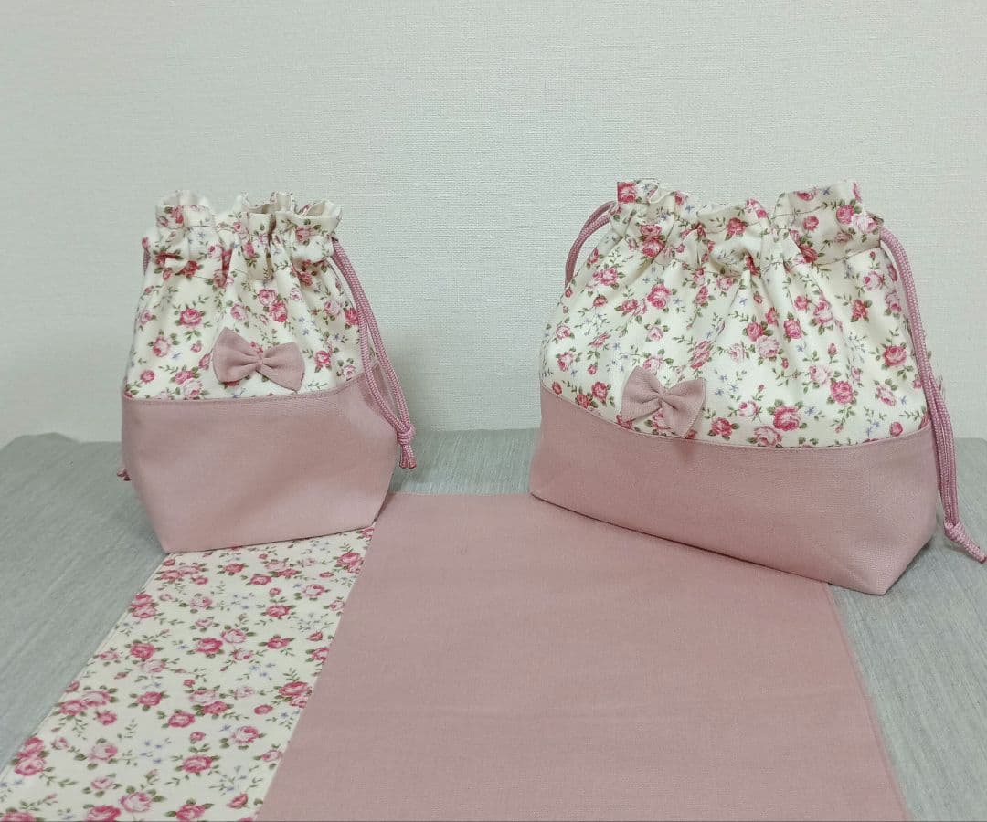 入園入学準備6点セット・くすみピンク×ローズピンク花柄